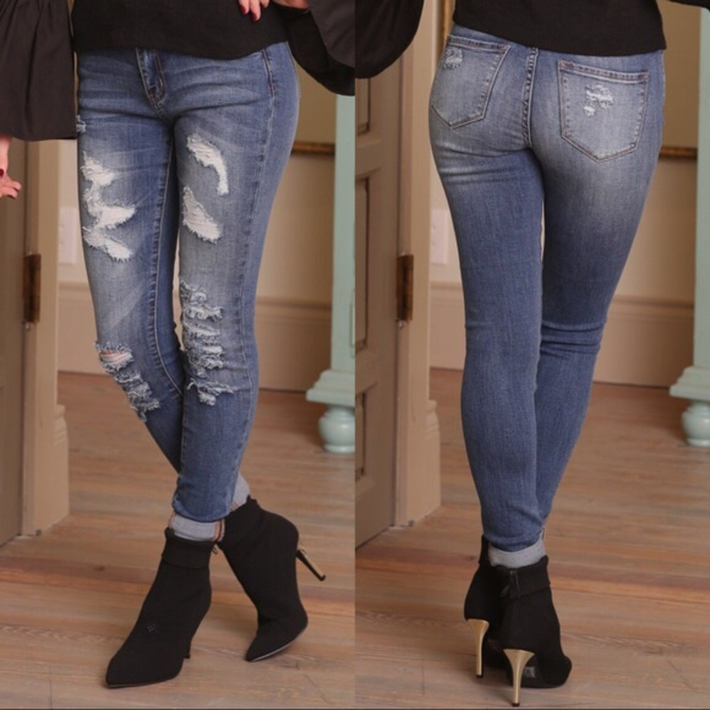 Medium Wash Distressed Skinny Jeans